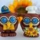 Wedding owl cake topper, love bird with chef hat and glasses, job cake topper, sunflower wedding