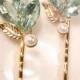Mint Green Gold Leaves Bridal Hair Pins Bridesmaid Gift Set 2 4 6 Rhinestone Pearl Earring Bobby Pins Vintage Wedding Clips Romantic Wedding