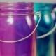 Colorful Bohemian Wedding Decor: Three Mason Jar Hanging Lanterns, Cool Jewel Tones from Deep Cobalt  to Amethyst