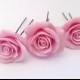 Blush Pink large rose , Bridal Hair Accessory, Bridal Pink Hair Flower, wedding hair - Set of