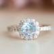 Aquamarine Rose Gold Ring, Cushion Cut Engagement Ring, Diamond Halo Ring, Aquamarine Engagement Ring, Aquamarine Jewelry