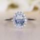 Aquamarine Engagement Ring, Simple Engagement Ring, Diamond Halo, White Gold, Promise Ring, Graduation Gift, March Birthstone