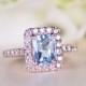 Aquamarine Rose Gold Engagement Ring, Diamond Halo Ring, Diamond Halo ring, Aquamarine Engagement Ring, Emerald Cut Ring