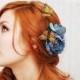 Butterfly hair clip, blue rose hair pin, bridal head piece, hair accessory - Blue skies
