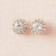 Rose Gold Stud Earrings, Bridal Earrings, Wedding jewelry, Bridesmaids, Dainty, Silver Tone, Rose Gold Crystal Stud Earrings Small