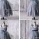 2016 Dusty Blue Junior Bridesmaid Dress, Convertible Straps Flower Girl Dress, Asymmetric Puffy Dress Floor Length (LK119)