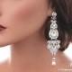 Long bridal earrings Swarovski pearl wedding earrings crystal earrings Pearl bridal jewelry Pearl rhinestone earrings Wedding jewelry 1332