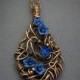 Wire wrapped pendant necklace Copper pendant Wire wrap Copper jewelry wirewrap pendant Blue flowers