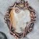 Fossil sea treasure pendant necklace - Elegant beige copper necklace - Wire-wrapped necklace