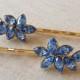 Swarovski Light sapphire blue rhinestone leaf bobby pin, crystal leaf, jewelry, rustic, bridesmaid gifts, hair pin, blue, light, something