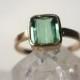 Mint Green Tourmaline Engagement Ring Hammered 14k Recycled Gold- Hammered Gold Square Green Gemstone Engagement Ring