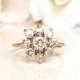 Vintage Floral Diamond Engagement Ring 1.00ctw Diamond Cluster Ring 14K White Gold Diamond Wedding Ring Size 6