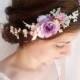 purple flower crown, purple hair accessories, purple headband, bridal flower hairpiece, wedding headpiece, flower girl crown, hair vine