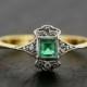 Art Deco Emerald Ring - Antique Art Deco Emerald & Diamond 18ct Gold And Platinum Ring