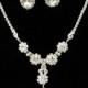 Rhinestone Teardrop Jewelry Set, Crystal Bridal Necklace Set, Flower Crystal Wedding Set, Silver Teardrop Necklace, Crystal Earrings