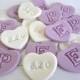 36 Edible Sugar Heart Wedding Cake Cupcake Topper Favor Candy Fondant Personalise Anniversary Engagement Decor Initial Customise Purple Date