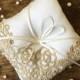 Handmade vintage style Ring Bearer Pillow with antique gold lace application