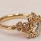 Moissanite Art Deco Petal Engagement Ring No.2B- 14K Rose Gold and Moissanite engagement ring, leaf ring,flower ring, forever one moissanite