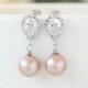 Wedding Bridal Pearl Earrings Silver Plated Cubic Zirconia CZ Crystal Mauve Blush Pink Pearl Post Earrings Blush Wedding Bridesmaid Earrings