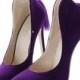 Back Heel Tassel Pointed Thin High Heel Low-cut Wedding Shoes Purple 35