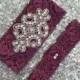 Wedding Garter Set - BURGUNDY Lace SILVER Rhinestone Crest Show & Dual Stud Toss - other COLORS available