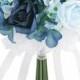 Hydrangea Rose Navy Light Beach Blue Hand Tie Small - Silk Bridal Wedding Bouquet