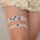 white bridal garter, lace garter, retro floral lace garter, wedding garter, garter with  navy blue, something blue garter,toss garter