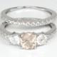 Natural Morganite and Diamonds Engagement Ring Set Sterling Silver / Engagement Ring Silver