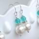 SALE Bridesmaid Earrings - Pearl Dangle Earrings in Silver - Malibu Turquoise Teal Blue Bridesmaid - Beach Wedding