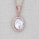 Rose Gold Bridal necklace, Rose Gold solitaire necklace, Wedding jewelry, Oval solitaire necklace, Crystal necklace, Simple Wedding necklace