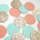 Mint, Lt.Coral, Champagne Glitter Confetti- 100 pieces - Party/Showers/Weddings/Holidays/Table Decor/Event Decorations