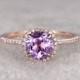 Natural Amethyst Engagement Ring,Halo Diamond Wedding Ring,14K Rose Gold Band,7mm Round Cut Purple Stone Promise Ring,Bridal Ring,New Design