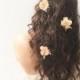 Flower Clips- Hair Pin Set- Pearl Bridal Combs- Wedding Hair Accessories- Peach Bridesmaids Combs
