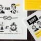 Funny Wedding invitation set with yellow retro design - "Tying the knot"