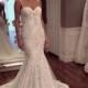 Vintage Open Back Mermaid Wedding Dresses Spaghetti Strap Sweetheart Bridal Gown