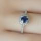 1 carat ultra fine royal blue sapphire,  white gold diamonds halo engagement ring  127B