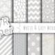 Wedding digital paper: "WHITE & GREY WEDDING" White and Gray paper with chevron, stripes, polka dots, hearts, lace, wood, cardstock, lacy