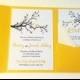 Love Bird Wedding Pocketfold Invitation - Wedding Invitation Set Deposit - Yellow Gray "Love Bird Branch" Accommodation RSVP Reception Card