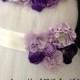 White Flower Girl Tutu Dress with Purple Handmand flowers with matching tutu dress belt and headband, Flower Girl Tutu Dress 3 pc Set
