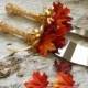 Fall Wedding Cake Server Set & Knife Gold Fall Leaves Thanksgiving Wedding Cake Cutter Cake Cutting Set 