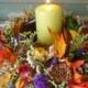 Dried flower candle ring or wreath centerpiece for your fall autumn nature themed wedding.