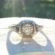 1920's Art Deco Diamond Sapphire Engagement Ring, Fiery Old European Cut Diamond, Elegant Leafy Engraving, 18K White Gold
