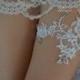 OFF WHITE Lace Garter Wedding Garter Flower Garter Pearls and Sequins Garter, Bridal Garter, Ivory Flower Lace Bridal Garter