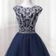short Tulle prom dress, Navy blue homecoming dress, formal dress