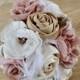 Vintage Wedding Bouquet Fabric Flowers Feathers. Wedding Bouquet. Blush Bridal Bouquet. Ivory, blush, cream tones, champagne, dusty pink