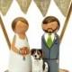 Wedding Cake Topper Pet Custom Wooden Peg Doll Wood Slice Banner LOVE. Bride, Groom,Dog Peg Doll Wedding Cake Topper Rustic HandPainted.