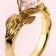 Leaves Engagement Ring No. 10 - 14K Gold and Diamond engagement ring, engagement ring, leaf ring, 1ct diamond, antique, art nouveau, vintage