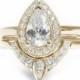 Pear Shaped Moissanite Engagement Ring with Matching Side Diamond Band