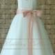Lace Tulle Flower Girl Dress With Blush Pink Sash and Bow