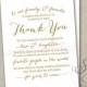 Wedding Day Reception Thank You Menu Size Table Cards DIY Instant Digital pdf file Download PRINTABLE 4.25 X 5.5 cards golden tone ink